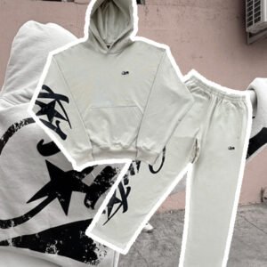 Corteiz woosh open hem sweatp set-bone Hoodie